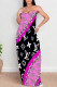 Rose Red Sexy Street Letter Print Gradient Color Pocket Contrast U Neck Printed Dresses