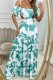 Green Casual Print Hollow Out Backless Off Shoulder Long Dresses