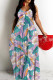 Light Purple Sexy Casual Floral Print Backless Spaghetti Strap Long Dresses