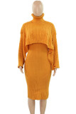 Purple Elegant Solid Patchwork Turtleneck Long Sleeve Two Pieces