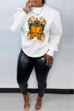 White Casual Street Skull Head Letter Print Flowers O Neck Tops