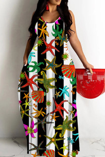 Stripe Sexy Casual Print Backless Spaghetti Strap Long Dresses