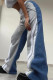 Grey Casual Stripe Draw String Patchwork Contrast Loose Mid Waist Wide Leg Patchwork Bottoms