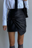 Yellow Sexy Solid Color Patchwork Ruched Zipper Straight High Waist Patchwork Bottoms