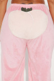 Pink Casual Patchwork Loose Mid Waist Wide Leg Patchwork Bottoms