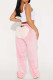 Pink Casual Patchwork Loose Mid Waist Wide Leg Patchwork Bottoms