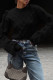 Black Casual Solid Color Fringed Trim Patchwork O Neck Tops