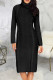 Black Elegant Solid Color Patchwork Turtleneck Straight Dresses