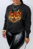 Black Casual Street Animal Print O Neck Tops
