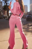 Pink Casual Solid Color Draw String Patchwork Zipper Zipper Collar Long Sleeve Two Pieces