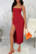Red Elegant Solid Color Patchwork Backless Cross Straps Spaghetti Strap Sling Dresses