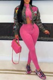 Camouflage Casual Camouflage Print Patchwork Zipper Collar Outerwear