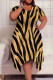 Black Gold Casual Print Patchwork O Neck Irregular Plus Size Dresses