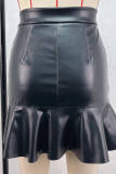 Black Street Solid Color Buckle Patchwork Boot Cut High Waist Patchwork Bottoms