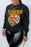 Black Casual Street Animal Print Letters O Neck Tops