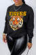 Black Casual Street Animal Print Letters O Neck Tops