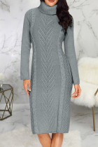 Grey Elegant Solid Color Patchwork Turtleneck Straight Dresses