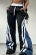 Black Casual Stripe Draw String Patchwork Contrast Loose Mid Waist Wide Leg Patchwork Bottoms