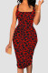 Red Black Sexy Print Patchwork Square Neck Wrapped Skirt Dresses