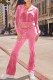 Pink Casual Solid Color Draw String Patchwork Zipper Zipper Collar Long Sleeve Two Pieces