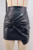 Yellow Sexy Solid Color Patchwork Ruched Zipper Straight High Waist Patchwork Bottoms