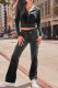 Black Casual Solid Color Draw String Patchwork Zipper Zipper Collar Long Sleeve Two Pieces