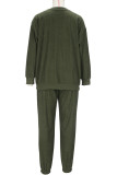 Ink Green Casual Solid Color Draw String Pocket Patchwork O Neck Long Sleeve Two Pieces