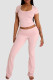 Pink Casual Solid Color Patchwork U Neck Short Sleeve Two Pieces