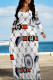 White Casual Street Letters Chain print Leopard Pocket Contrast V Neck Printed Dresses