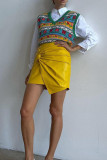 Yellow Sexy Solid Color Patchwork Ruched Zipper Straight High Waist Patchwork Bottoms
