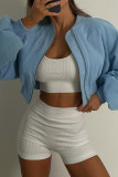 Blue Casual Solid Color Patchwork Zipper Zipper Collar Outerwear