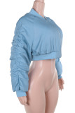 Blue Casual Solid Color Patchwork Zipper Zipper Collar Outerwear