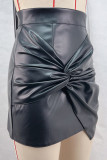 Yellow Sexy Solid Color Patchwork Ruched Zipper Straight High Waist Patchwork Bottoms