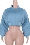 Blue Casual Solid Color Patchwork Zipper Zipper Collar Outerwear