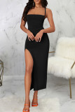Red Elegant Solid Color Patchwork Backless Cross Straps Spaghetti Strap Sling Dresses