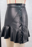Black Street Solid Color Buckle Patchwork Boot Cut High Waist Patchwork Bottoms