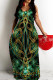 Green Sexy Casual Print Backless Spaghetti Strap Long Dresses