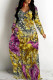 Yellow Casual Street Floral Print Gradient Pocket Contrast V Neck Printed Dresses