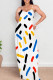 Yellow And Blue Sexy Print Patchwork Backless Spaghetti Strap Sling Dresses