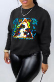 Black Casual Daily Graffiti Print O Neck Tops