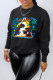 Black Casual Daily Graffiti Print O Neck Tops