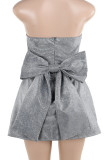 Silver Sexy Solid Color Patchwork Bow Decor Strapless Evening Dresses