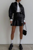 Black Street Solid Color Buckle Patchwork Boot Cut High Waist Patchwork Bottoms