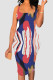 Blue Red Sexy Print Patchwork Square Neck Wrapped Skirt Dresses