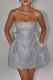 Silver Sexy Solid Color Patchwork Bow Decor Strapless Evening Dresses