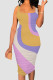 Purple Sexy Print Patchwork Square Neck Wrapped Skirt Dresses