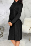 Khaki Elegant Solid Color Patchwork Turtleneck Straight Dresses