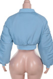 Blue Casual Solid Color Patchwork Zipper Zipper Collar Outerwear