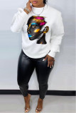 White Casual Street Graffiti Print O Neck Tops