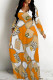 Orange Casual Street Letters Chain print Leopard Pocket Contrast V Neck Printed Dresses